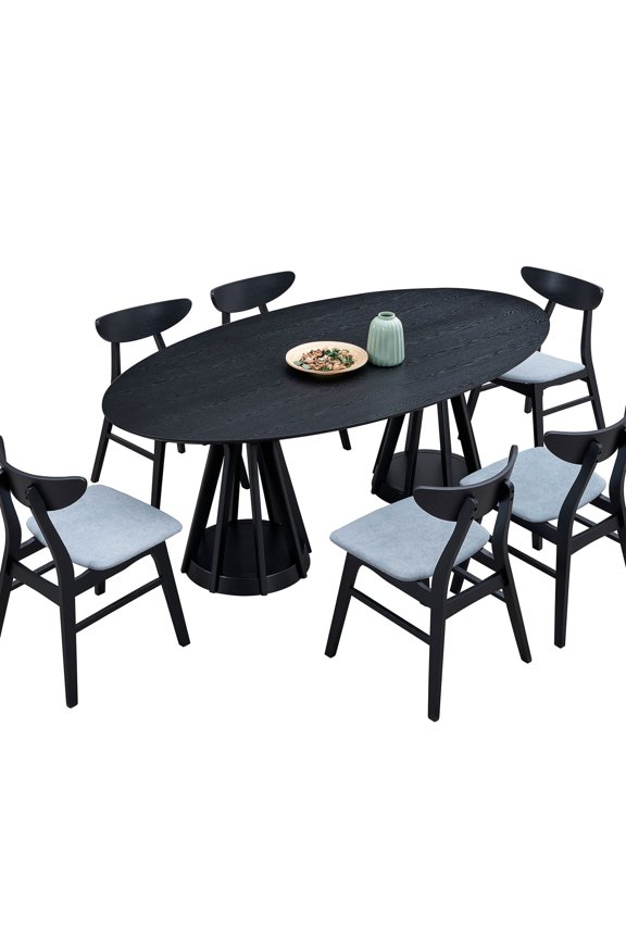 7-piece, Black, Solid Wood Furniture - Smooth Table Surface - Kitchen Use - Long-lasting Quality