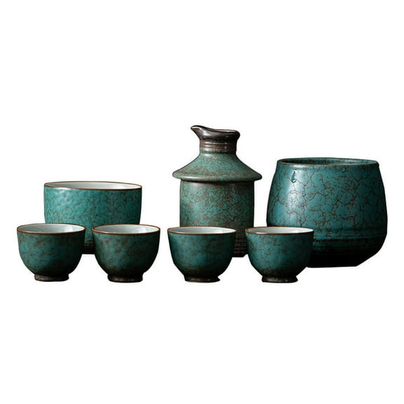7-piece Japanese sake set with warmer, ceramic materials handmade wine glasses set 1 sake bottle and 4 sake cups for cold sake, warm sake, shochu and tea