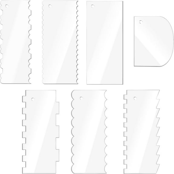 7-piece Large Clear Acrylic Cake Scraper Set, Cake Icing Smoother Scraper Frosting Comb, Cake Edger Stripes Contour Comb Pastry Cutter for Mousse Butter Cream Cake Decoration 12 inch