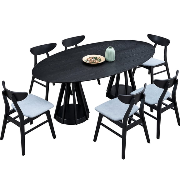 7-piece Oval Dining Setup | Stable Pedestal & Ergonomic Seats | Formal Meals