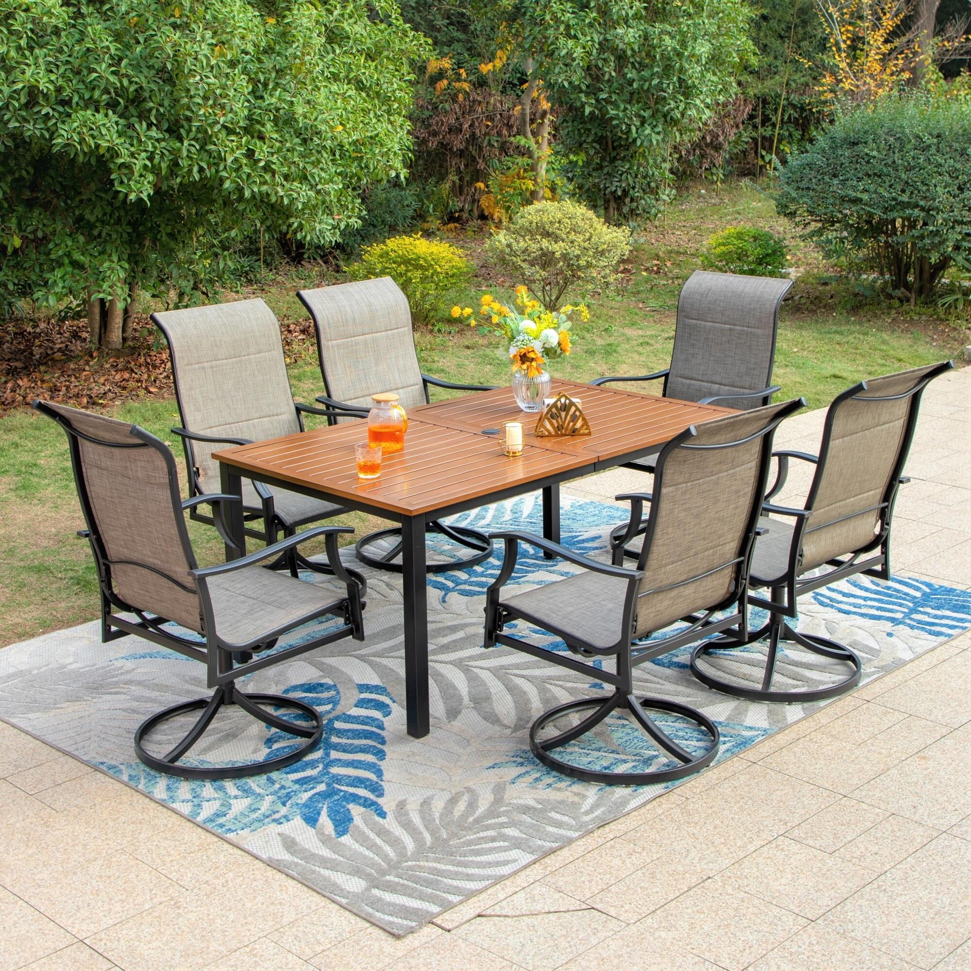 7piece Patio Dining Set, 6 Sling Patio Dining Chairs and 1 Metal