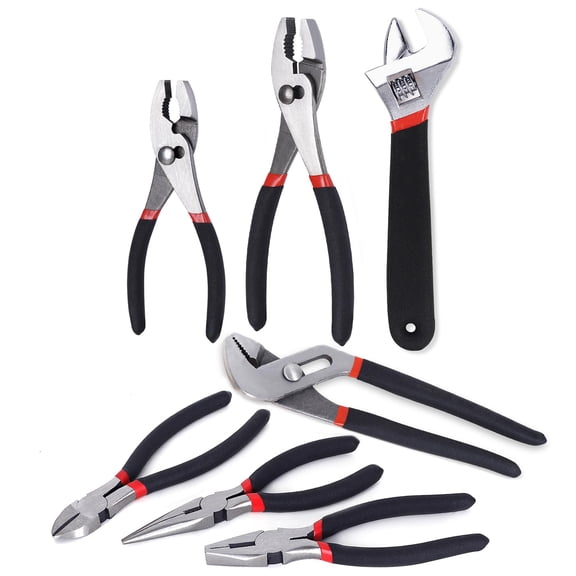 7-piece Utility Pliers And Wrench Set  Includes 8" Adjustable Groove Joint & 6" Slip Long Nose Diagonal Linesman Dipped Handle