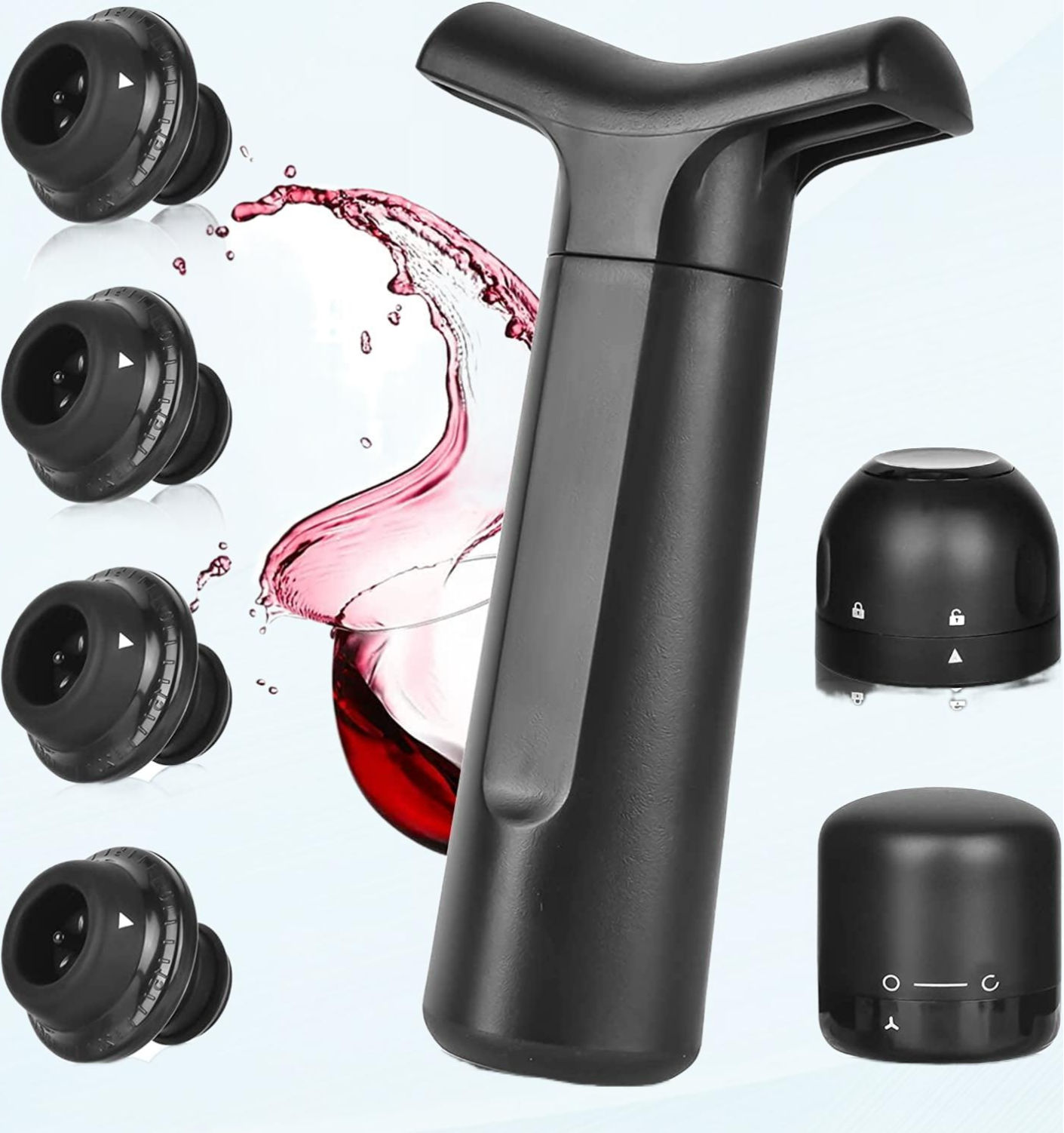 7piece Wine Vacuum Pump and Stopper, Vacuum Seal Wine Stopper, Rubber