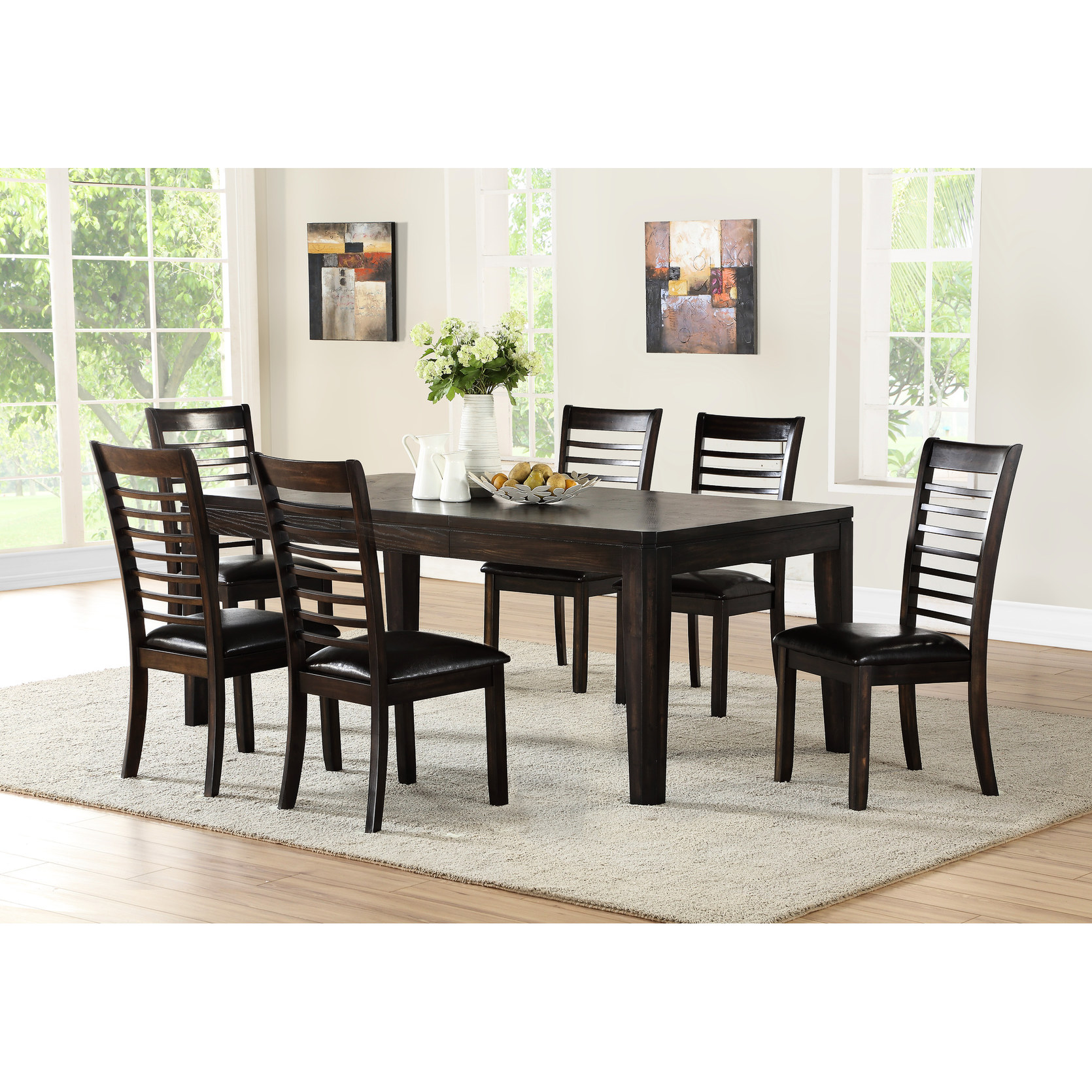 7-piece dark brown dining set | Expandable table for large gatherings ...