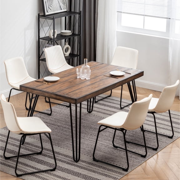 7-piece dining set with faux leather / Protects floor from scratches