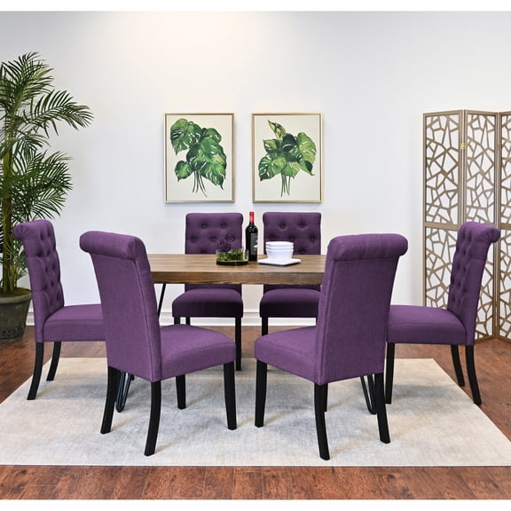 7-piece set with 6 chairs - Rustic finish on table - Dinner time - Durable engineered wood tabletop