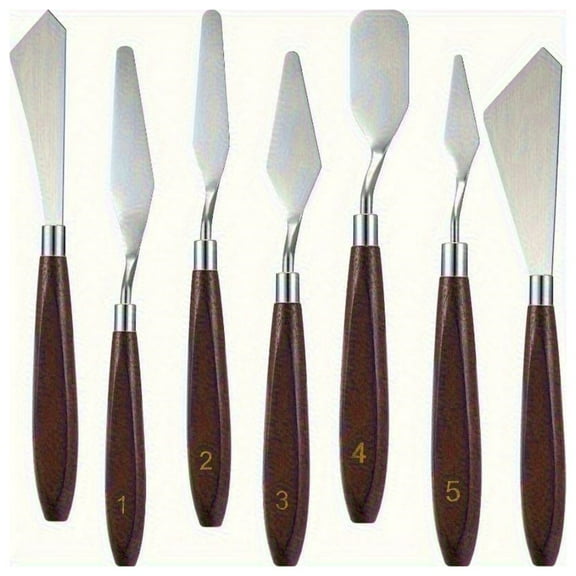 7 pieces Painting Knife Set Spatula Palette Knife Stainless Steel Drawing Scraper Oil Painting Accessories with Wood Handle for Art Acrylic Draw Color Mixing Supplies(Redwood Color)