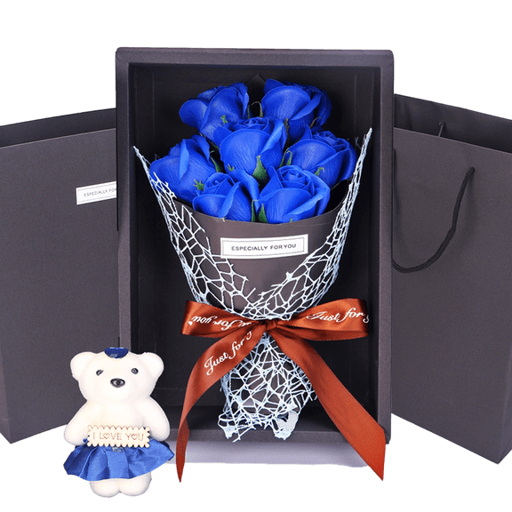 7-rose Red Rose Bouquet Gift Set with Teddy Bear for Valentine's Day