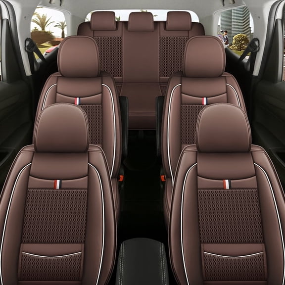 7-seater full car seat covers, refreshing ice silk car seat protective covers, compatible with 2+2+3 seven-seat models, full-surround design with classic color matching, suitable for all seasons