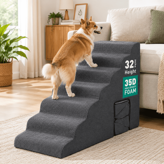 7-step Dog Stairs For High Beds 30-33 Inches Tall Dark Grey