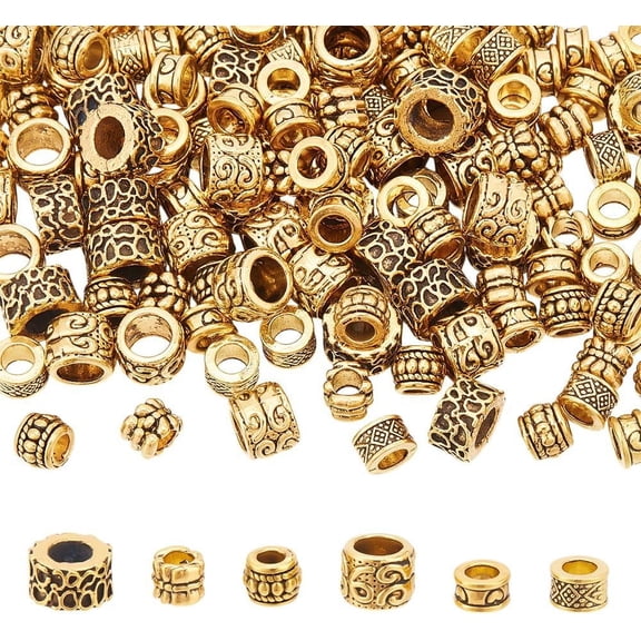 7 styles Tibetan style Alloy Beads Cadmium Free & Lead Free Column Antique Golden 6.5~11.5x4.5~7.5mm Hole: 4~6.5mm