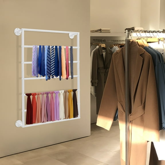 7-tier Carbon Steel Wall Mounted White Scarf Rack Wall Display Rack Towels Storage Rack for Accessory Stores Bedrooms