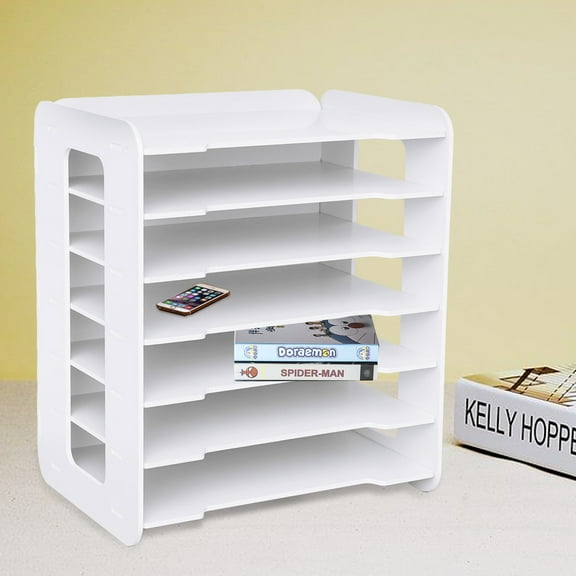 7-tier White Office Desktop Organizers and Accessories Letter Tray Paper Sorter Holder File Document Rack Shelf Literature Organizer Rack for Home Office School Classroom Supplies Easy Assembly