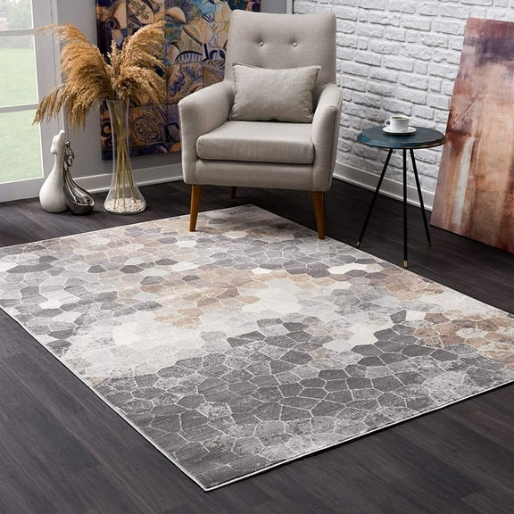 7â€™ x 10â€™ Beige Cobblestone Pattern Area Rug