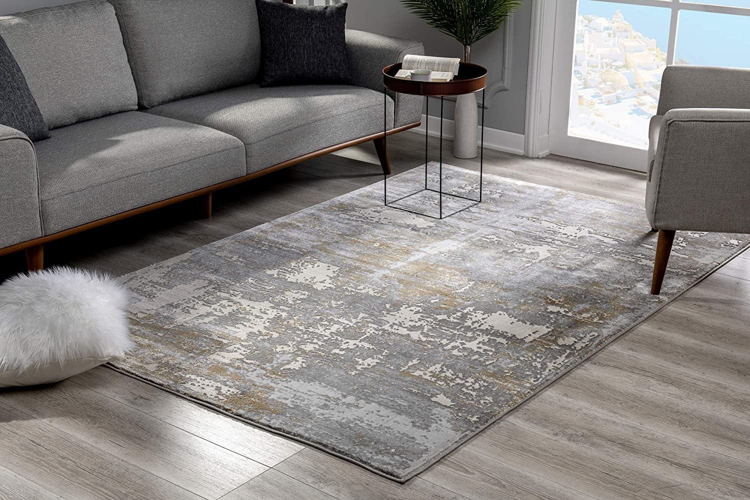 7â€™ x 10â€™ Beige and Gray Distressed Area Rug - Walmart.com