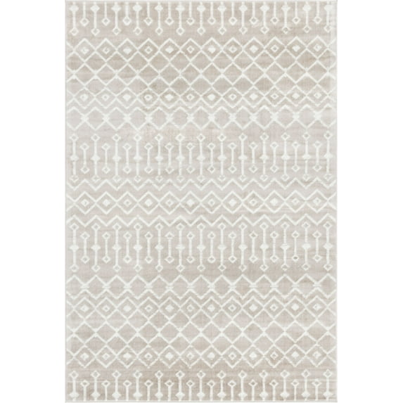 7' x 10' Beige and Ivory Geometric Rectangular Area Throw Rug