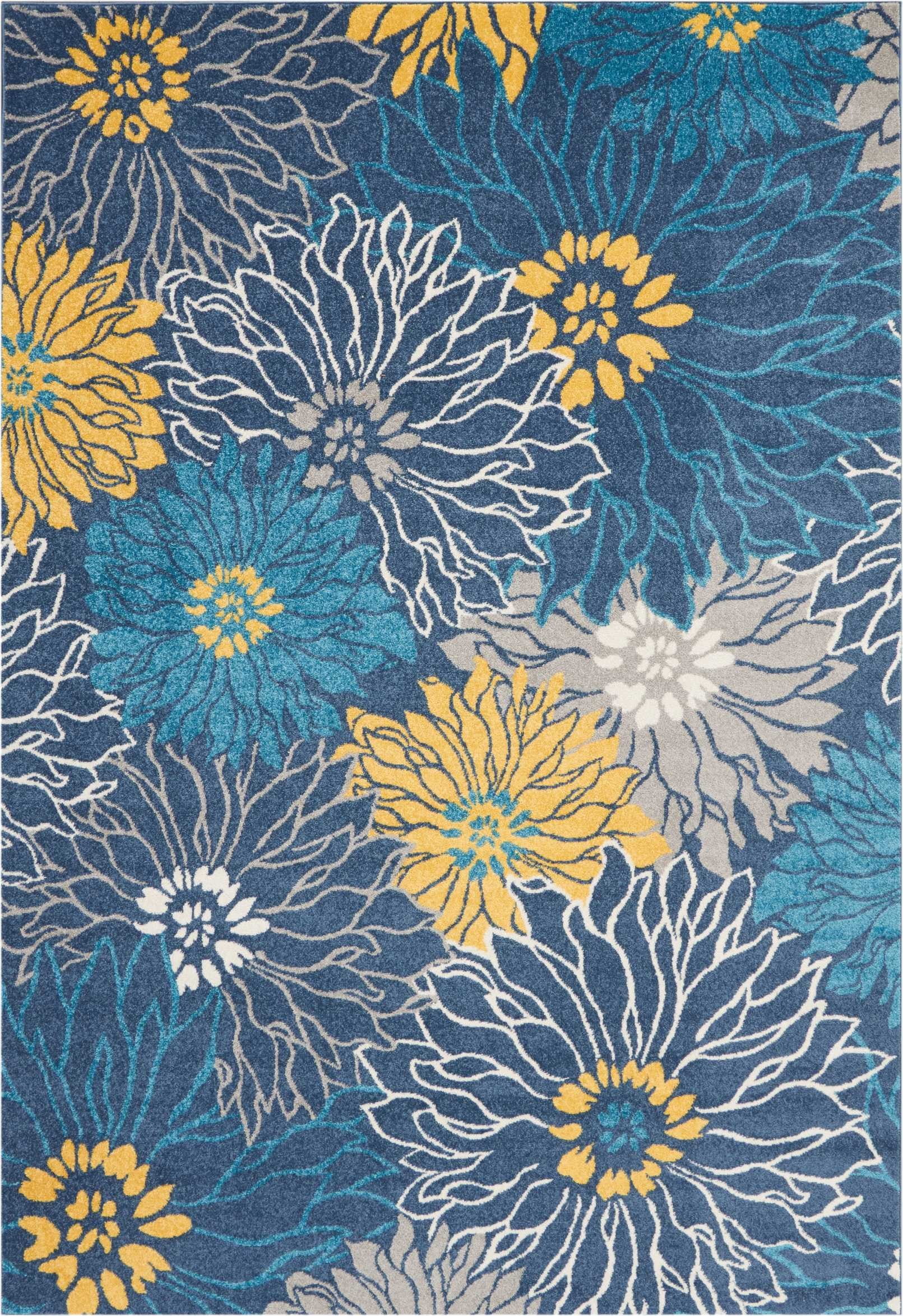 7' x 10' Blue and Gold Floral Synthetic Area Rug