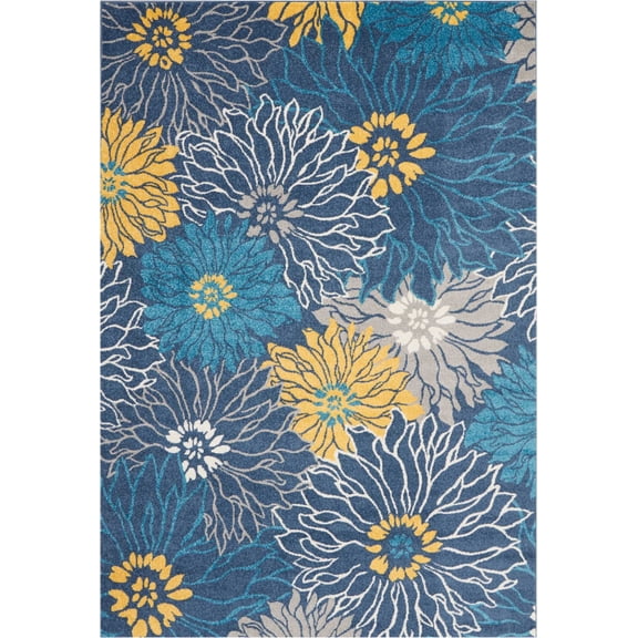 7â€™ x 10â€™ Blue Tropical Flower Area Rug