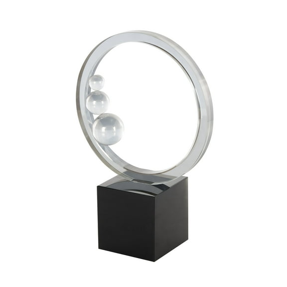 7" x 10" Clear Glass Ring Abstract Sculpture with Clear Orbs and Black Square Base, by DecMode