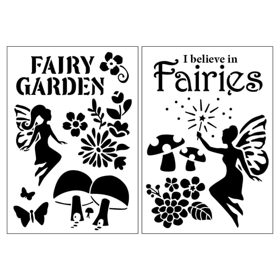 Craft Smart 7" x 10" Fairy Garden Plastic Stencils - Reusable Stencil Sheets with 11 Whimsical Designs per Pack, Ideal for Garden & DIY Decor, 12 Pack