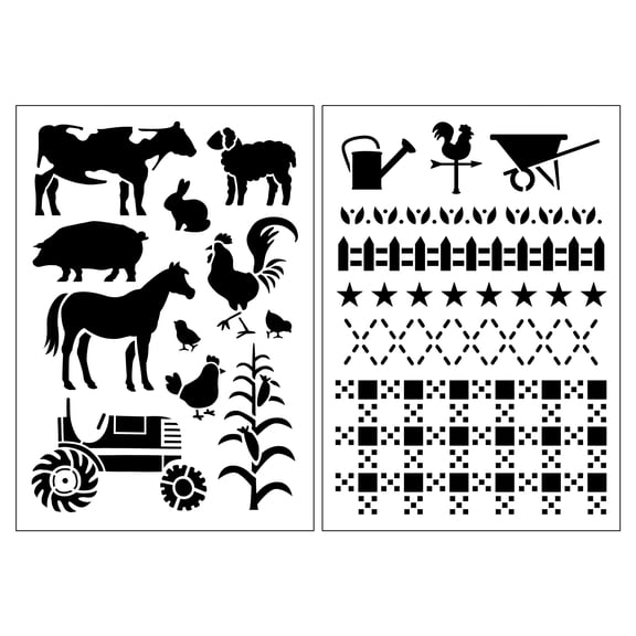 Craft Smart 7" x 10" Farmhouse Icon & Border Plastic Stencils - Reusable Stencil Sheets with 19 Country Designs per Pack, Ideal for Rustic Home Decor, 12 Pack