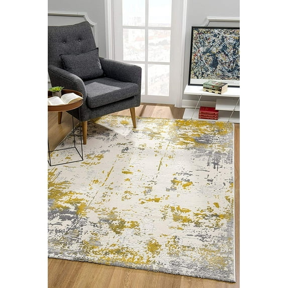 7’ x 10’ Gold and Gray Abstract Area Rug