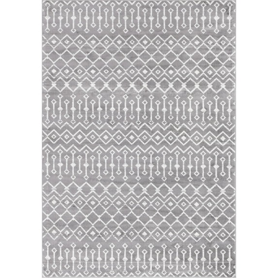 7' x 10' Gray and Ivory Geometric Rectangular Area Throw Rug