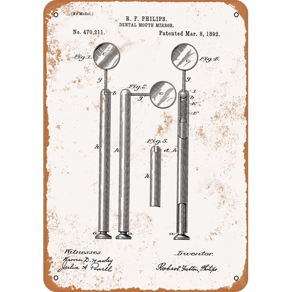 7 x 10 METAL SIGN - 1892 Dental Mirror Patent - Vintage Rusty Look