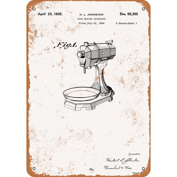 7 x 10 METAL SIGN - 1935 Food Mixer Patent - Vintage Rusty Look