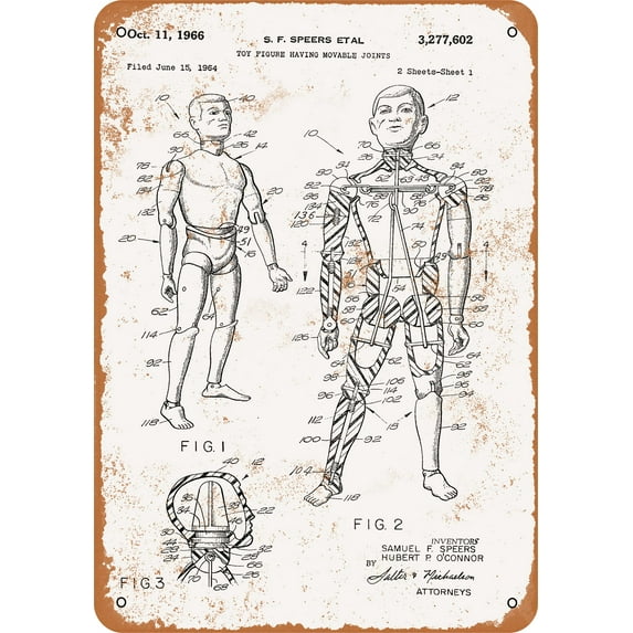7 x 10 METAL SIGN - 1966 GI Joe Patent - Vintage Rusty Look