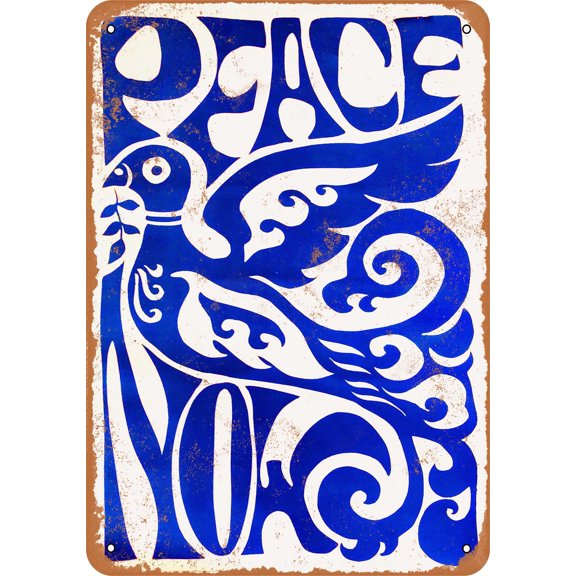 7 x 10 METAL SIGN - 1968 Stylized Peace Now - Vintage Rusty Look