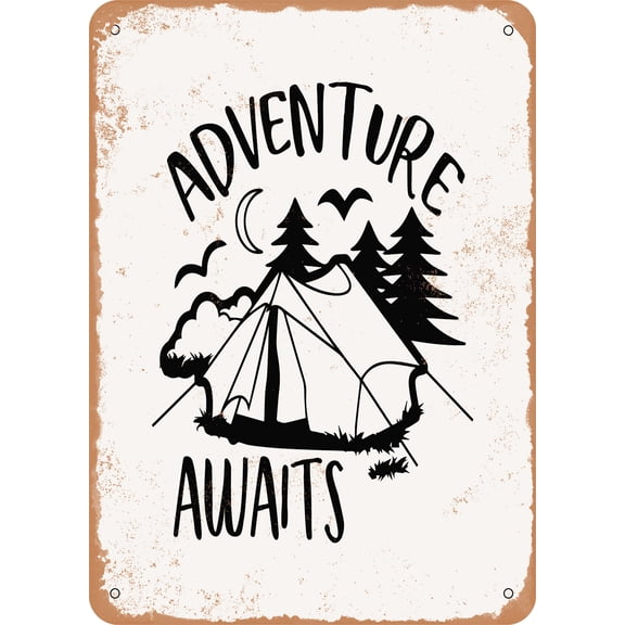 7 x 10 METAL SIGN - Adventure Awaits - 5 - Vintage Rusty Look