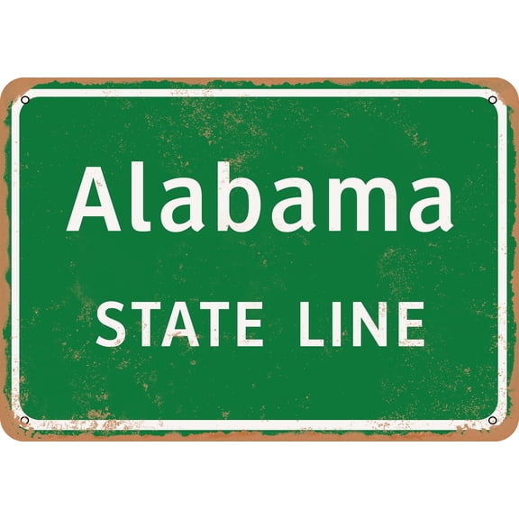 7 x 10 METAL SIGN - Alabama State Line - Vintage Rusty Look