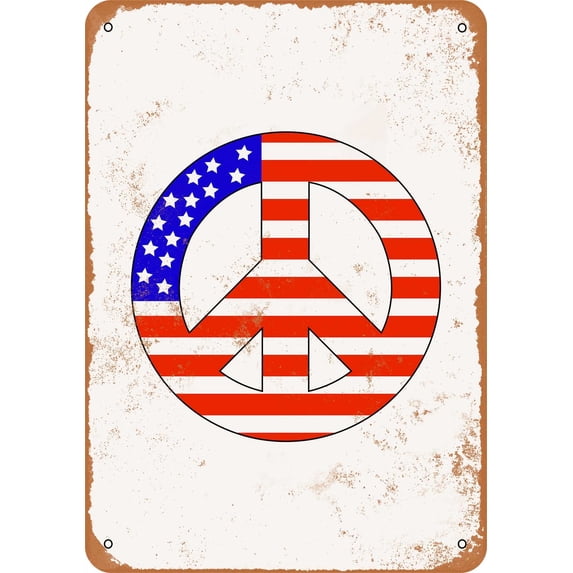 7 x 10 METAL SIGN - American Flag Peace Sign 2 - Vintage Rusty Look