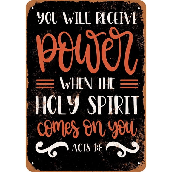 7 x 10 METAL SIGN - Bible Art - Acts 1:8 (Dark Background) - Vintage Rusty Look