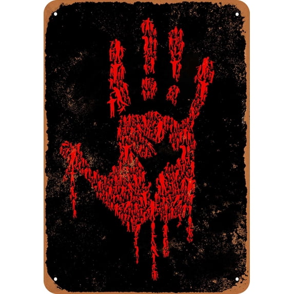 7 x 10 METAL SIGN - Bleeding Hand Made of Zombie Icons (Dark Background ...