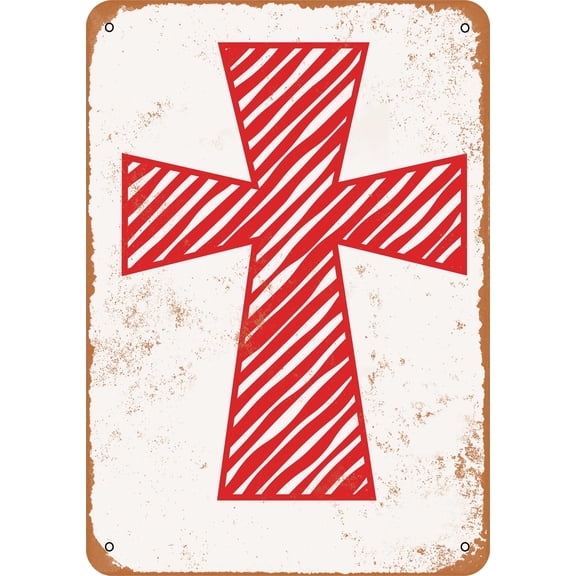 7 x 10 METAL SIGN - Christian Cross Red 2 - Vintage Rusty Look