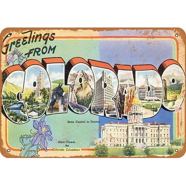 7 x 10 METAL SIGN - Greetings from Colorado - Vintage Rusty Look