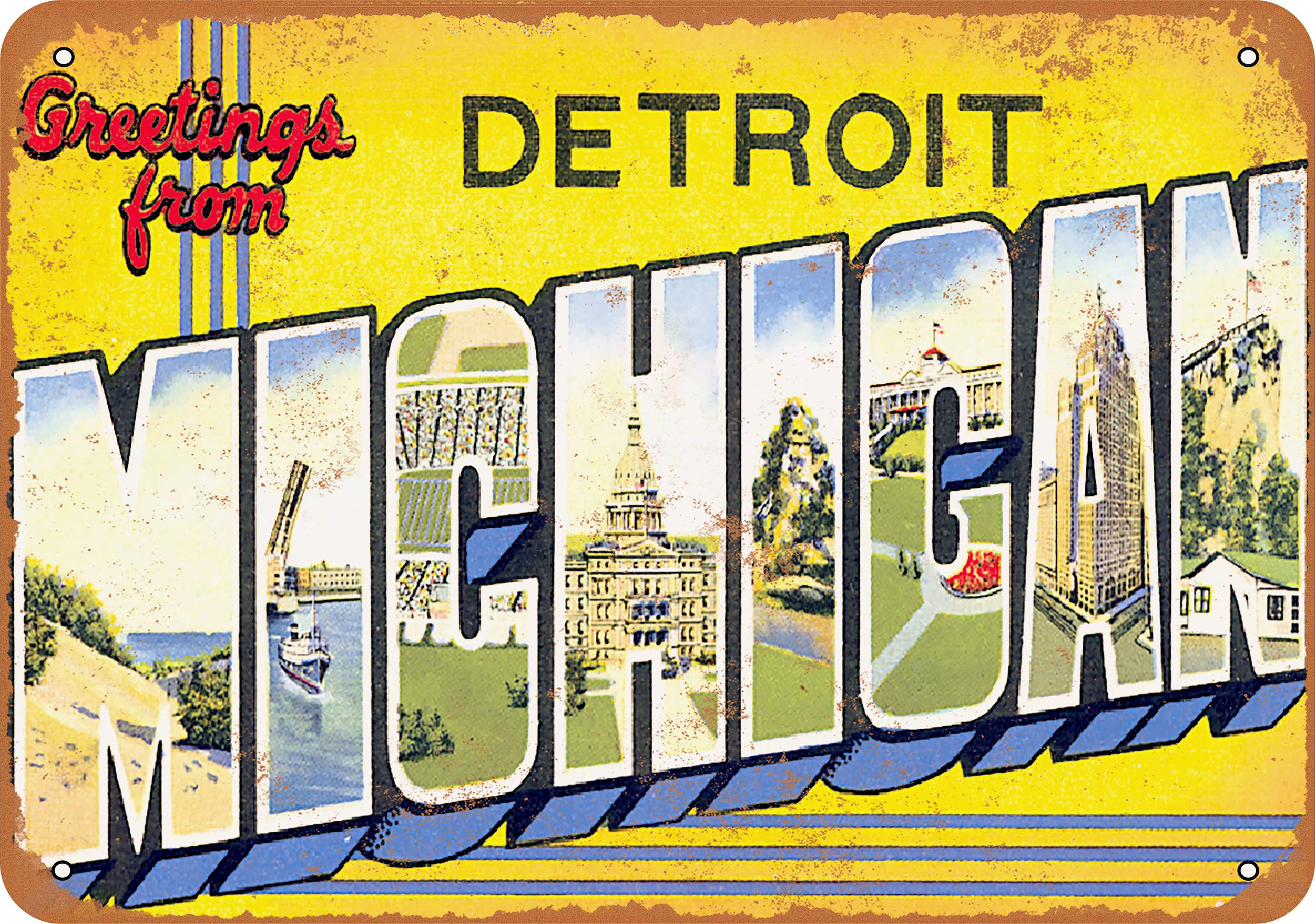 7 x 10 METAL SIGN - Greetings from Detroit Michigan - Vintage Rusty ...