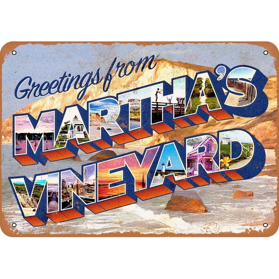 7 x 10 METAL SIGN - Greetings from Martha's Vineyard - Vintage Rusty Look