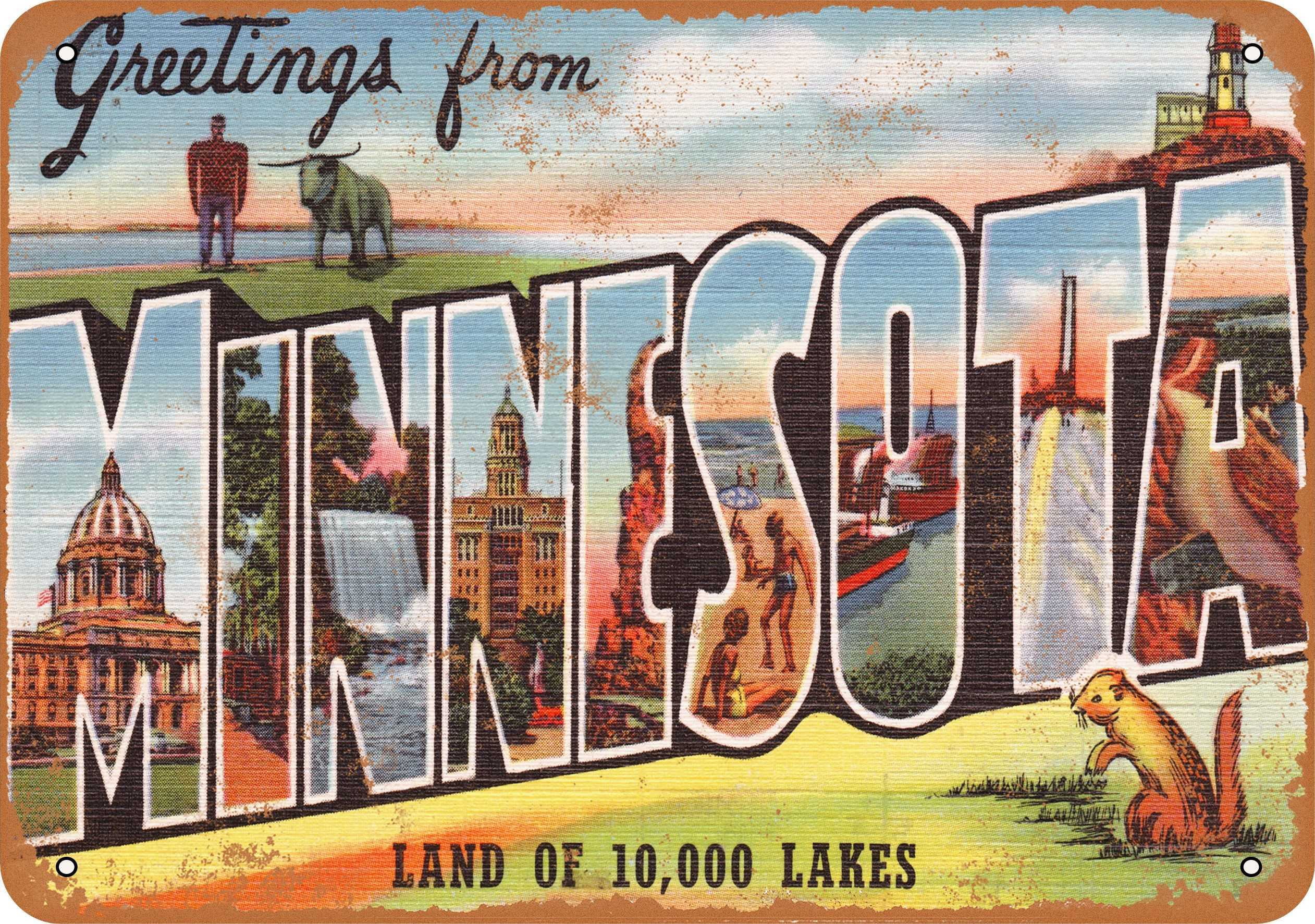7 x 10 METAL SIGN - Greetings from Minnesota - Vintage Rusty Look ...