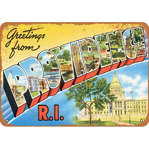 7 x 10 METAL SIGN - Greetings from Providence - Vintage Rusty Look