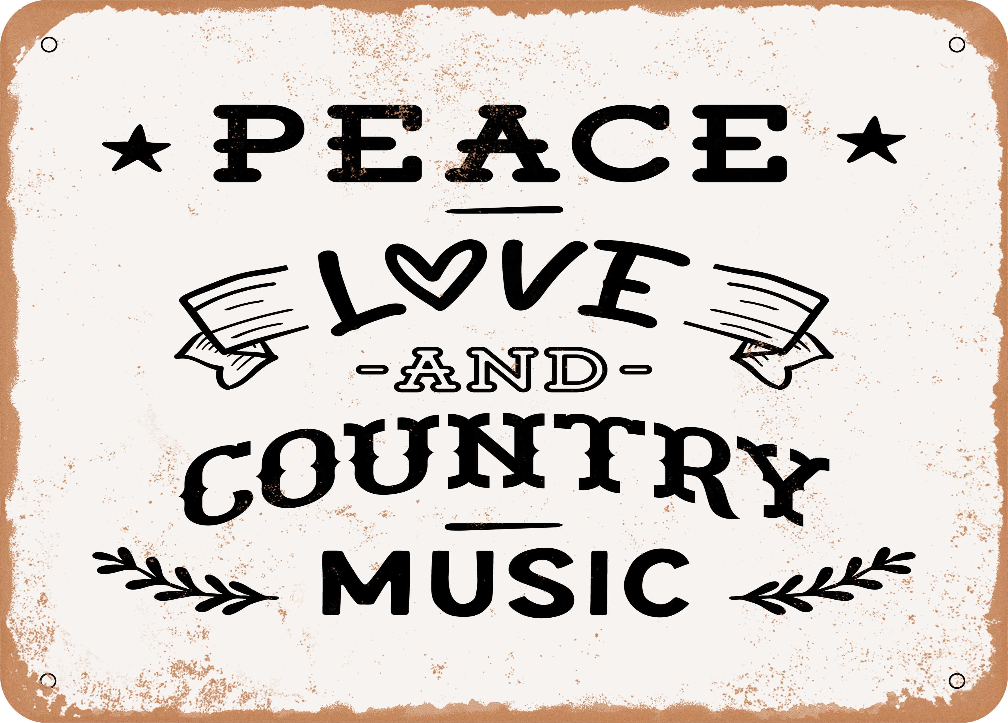 Targa In Metallo Peace, Love And Country Music 28x12 Cm – Decorazione Retrò Per Parete – Idea Regalo Vintage Per Compleanno O Natale