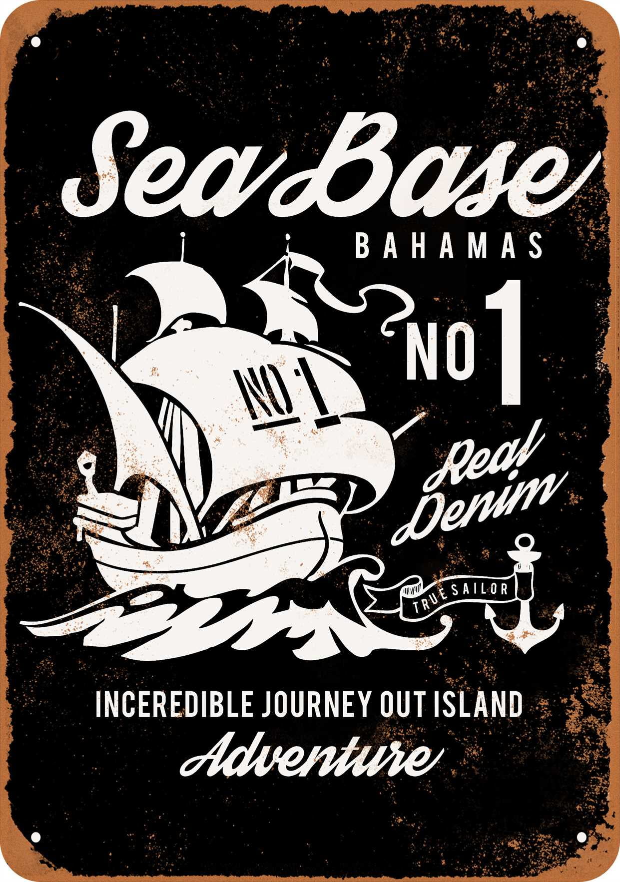 7 x 10 METAL SIGN - Sea Base Bahamas Denim (Dark Background) - Vintage ...