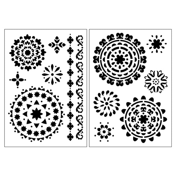 Craft Smart 7" x 10" Medallion Plastic Stencils - Reusable Stencil Sheets with 13 Decorative Round & Border Designs per Pack, Ideal for DIY Crafts & Home Decor, 12 Pack