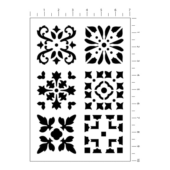 Craft Smart 7" x 10" Pattern Block Stencils - Decorative Reusable Polypropylene Sheets with 6 Designs per Pack, Ideal for Home Decor & Crafts, 12 Pack