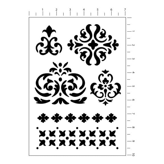 Craft Smart 7" x 10" Pattern Icon & Border Stencils - Reusable Polypropylene Sheets with 6 Designs per Pack, Ideal for Home Decor & DIY Crafts, 12 Pack