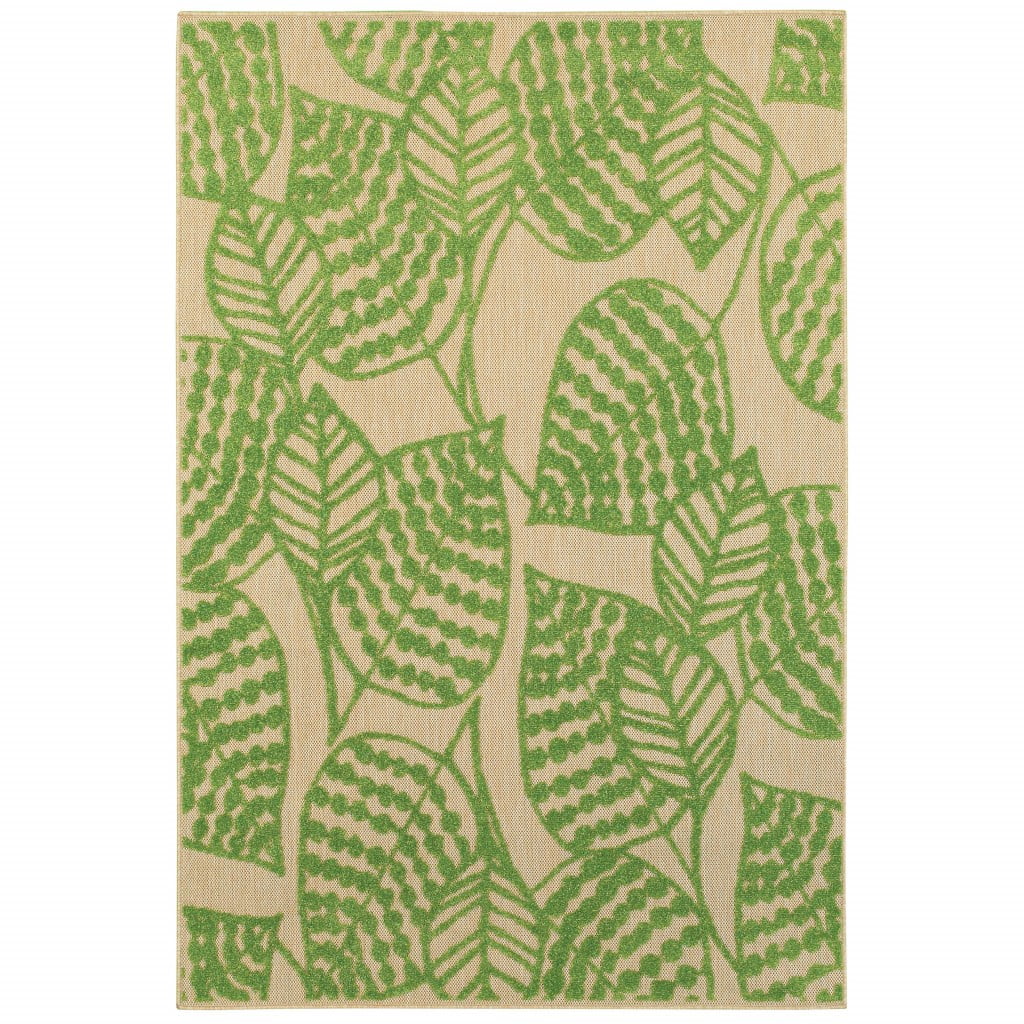 6' x 9' Sand and Lime Green Floral Synthetic Area Rug