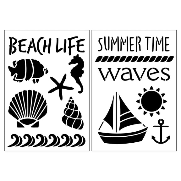 Craft Smart 7" x 10" Seaside Stencils - Reusable Plastic Sheets with 13 Coastal Designs per Pack, Ideal for DIY Crafts & Home Decor, 12 Pack