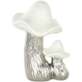 thumbnail image 1 of 7" x 10" Silver Ceramic Mushroom Sculpture with White Tops and Textured Grooves, by DecMode, 1 of 9